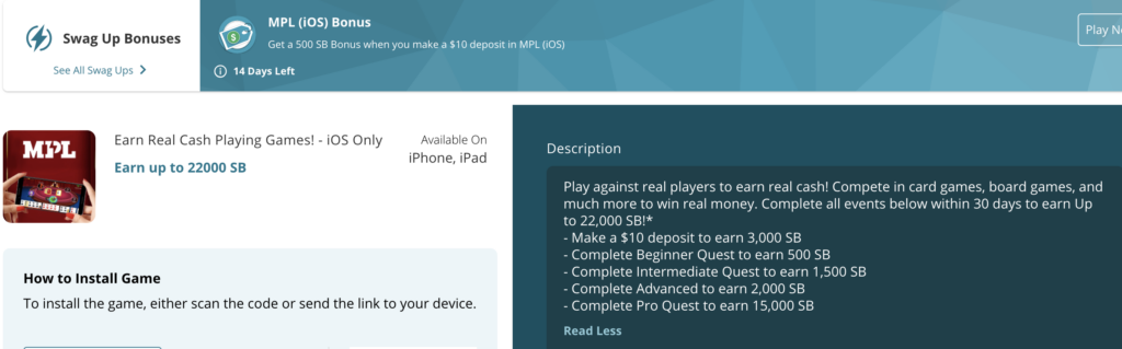 Swagbucks Get 30 35 With MPL Game 10 Deposit Required iOS Only Doctor Of Credit
